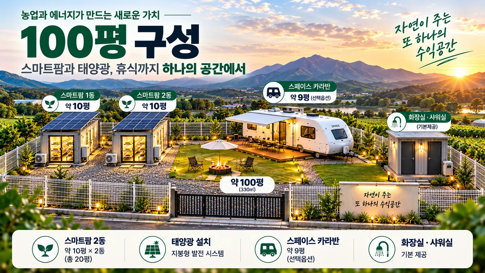 100평 스마트팜 태양광 카라반 구성 예시